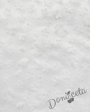 Елегантна детска рокля с флорални мотиви , панделка в бяло и диадема