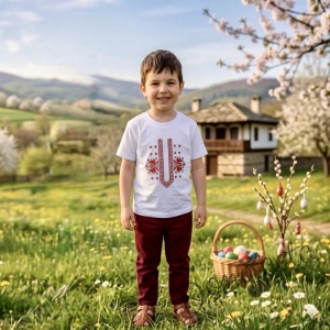 Детска тениска с къс ръкав с фолклорни/етно мотиви за момче