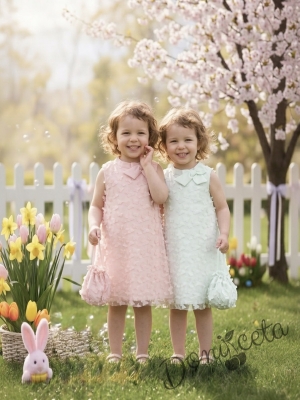 Елегантна детска рокля с пеперуди , панделка в бяло и чантичка