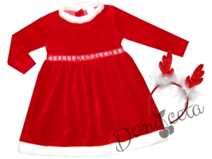 Коледна бебешка/детска плюшена рокля в червено с  диадема