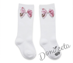 Комплект от 3 части- детска памучна рокля Надежда в розово с тюл, диадема за коса и чорапки в бяло с панделки