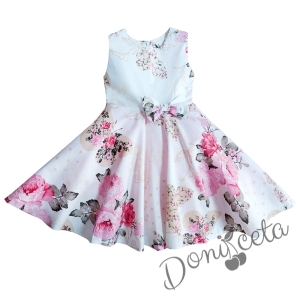 Официална или ежедневна детска рокля на цветя клош тип в розово Мери  1