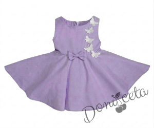 Комплект от 3 части-детска рокля клош в лилаво Вилина с бели 3D пеперудки, диадема и чорапки 