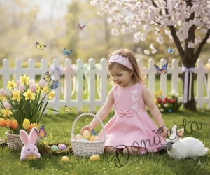 Официална или ежедневна детска рокля клош в розово Вилина с бели 3D пеперудки