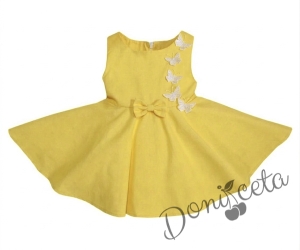 Официална или ежедневна детска рокля клош в жълто Вилина с бели 3D пеперудки
