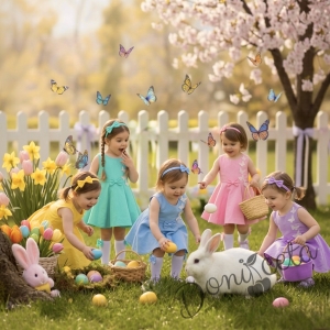 Официална или ежедневна детска рокля клош в светлосиньо Вилина с бели 3D пеперудки