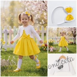Комплект от 3 части-детска рокля клош в цвят жълто Вилина, диадема и болеро