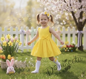 Комплект от 3 части-детска рокля клош в цвят жълто Вилина, диадема и болеро