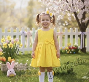 Комплект от 3 части-детска рокля клош в цвят жълто Вилина, диадема и болеро