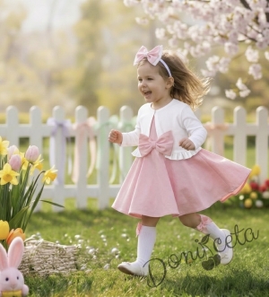 Комплект от 3 части-детска рокля клош в розово Вилина, диадема и болеро
