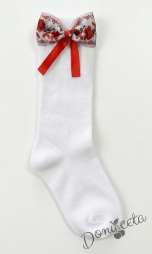Комплект от ръчно изработена диадема и чорапи с фолклкорни/етно мотиви в бяло и червено