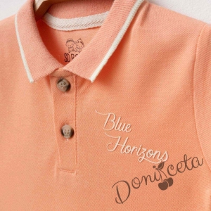 Комплект за бебе момче от 2 части - тениска и къси панталони в оранжев цвят