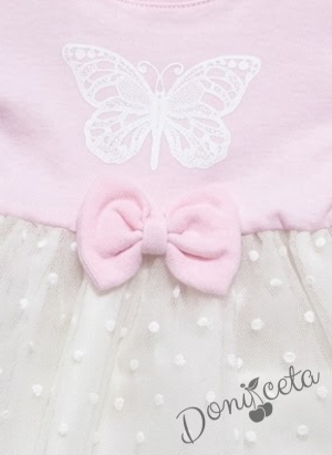 Бебешка ежедневна рокля с дълъг ръкав в розово с пеперуда и тюл
