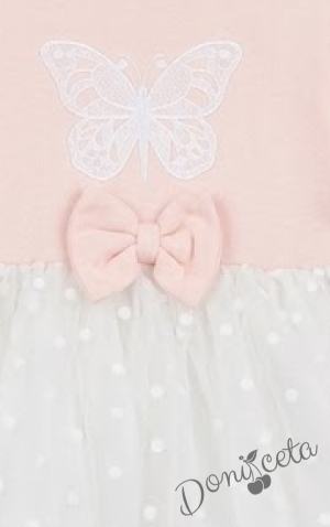 Бебешка ежедневна рокля с дълъг ръкав в прасковено с пеперуда и тюл