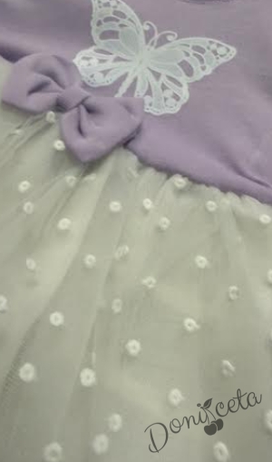 Бебешка ежедневна рокля с дълъг ръкав в лилаво с пеперуда и тюл