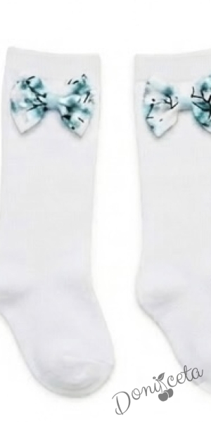 Комплект от 3 части-детска рокля с орхидеи в тюркоаз Вилина, диадема и чорапки