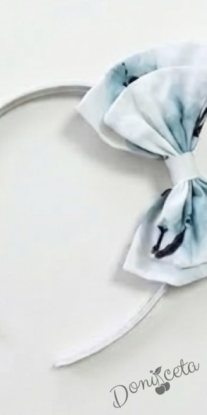 Комплект от 3 части-детска рокля с орхидеи в тюркоаз Вилина, диадема и чорапки