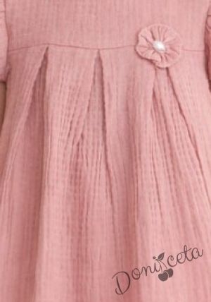 Детска ежедневна рокля с къс ръкав в пепел от рози от памучен муселин