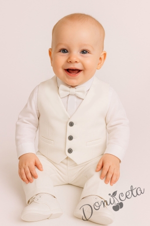 Бебешки комплект от боди-риза в бяло, панталон, елек и папийонка 8774841 788