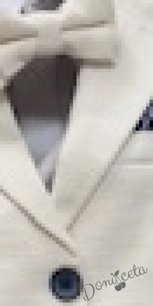 Спортно-елегантен комплект Тери  за момче от 4 части в екрю - риза в бяло, сако с джобове, панталон с връзки и папийонка