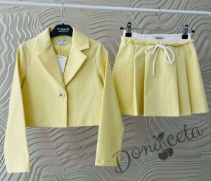 Комплект за момиче от 2 части-пола и късо сако с дълъг ръкав в жълто