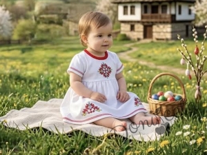 Бебешка рокличка с къс ръкав с фолклорни/етно мотиви за момиченце