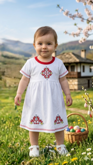Бебешка рокличка с къс ръкав с фолклорни/етно мотиви за момиченце