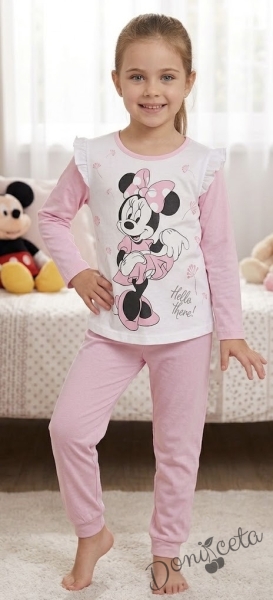 Детска пижама за момиче в бяло и светлорозово с Мини Маус