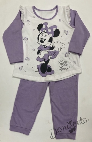 Детска пижама за момиче в бяло и лилаво с Мини Маус