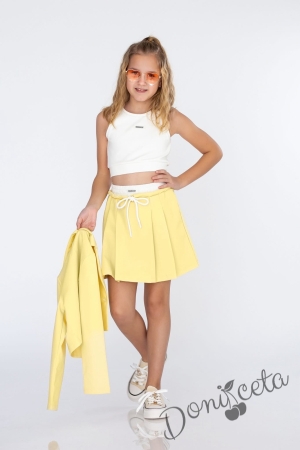 Комплект за момиче от 2 части-пола и късо сако с дълъг ръкав в жълто