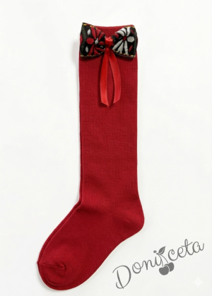 Комплект от ръчно изработена диадема, чорапи с фолклорни и етно мотиви в червено