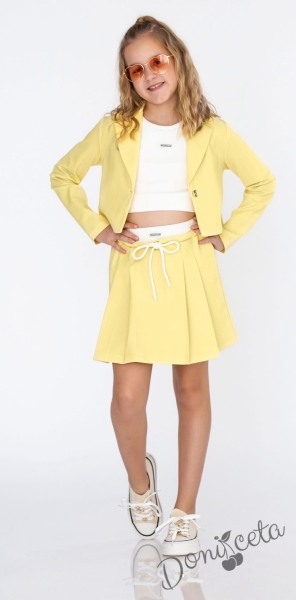 Комплект за момиче от 3 части-пола , бюстие и късо сако с дълъг ръкав в жълто