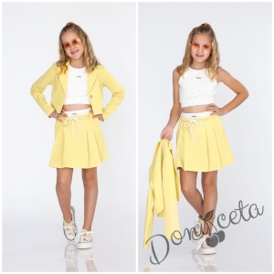 Комплект за момиче от 3 части-пола , бюстие и късо сако с дълъг ръкав в жълто