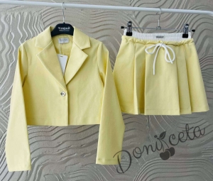 Комплект за момиче от 3 части-пола , бюстие и късо сако с дълъг ръкав в жълто