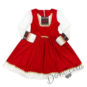 Детска рокля с дълъг ръкав в червено с фолклорни/етно мотиви тип народна носия 45621900 1