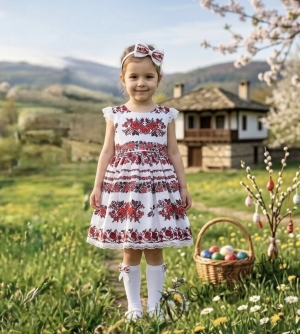 Детска рокля без ръкав с фолклорни и етно мотиви тип народна носия 