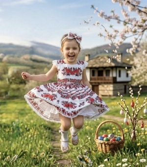 Детска рокля без ръкав с фолклорни и етно мотиви тип народна носия 
