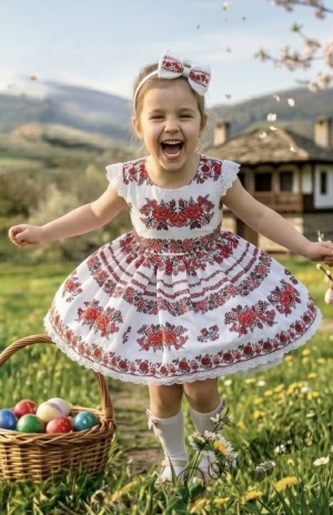 Детска рокля без ръкав с фолклорни и етно мотиви тип народна носия 