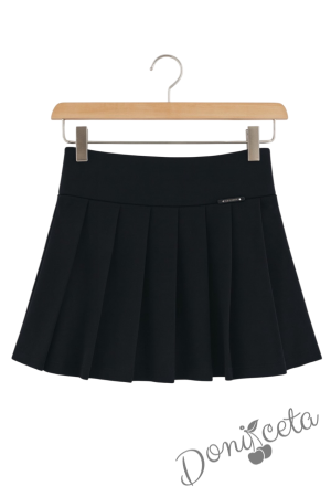 Комплект за момиче от 2 части - пола Тамара в черно и риза с къс ръкав и къдрички в бяло 3