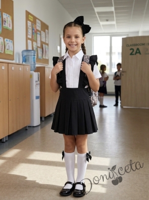 Комплект от детски сукман за момиче с къдрички в черно Калина и ризка в бяло