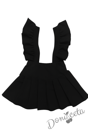 Комплект от сукман с къдрички и блуза с къс ръкав с панделка и къдрички  в черно 5658558922 2