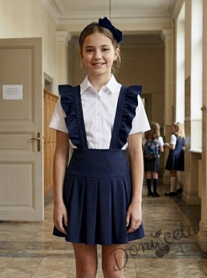 Комплект от сукман трико Гери в тъмносиньо и ризка с къс ръкав в бяло