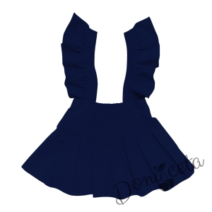 Комплект от сукман с къдрички и блуза с къс ръкав с панделка и къдрички  в тъмносиньо 5658558974 2