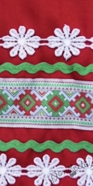 Детска народна престилка в червено с фолклорни етно мотиви за момиче 