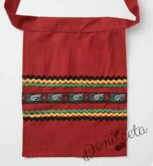 Детска народна престилка в червено с етно мотиви за момиче 