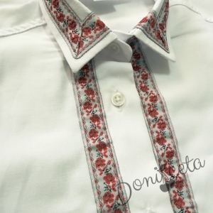 Детска риза с къс ръкав в бяло с фолклорни и етно мотиви