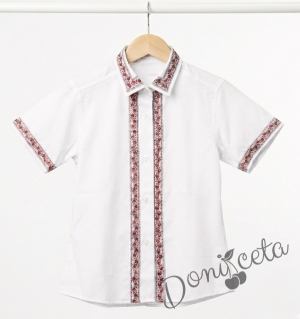 Комплект за момиче от 3 части- пола, риза с къс ръкав с фолклорни/етно мотиви и болеро в червено