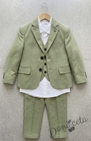 Официален детски костюм за момче със сако в зелено от 5 части