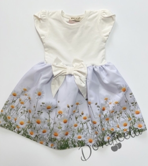 Детска ежедневна рокля в екрю и нежен светлосин цвят с флорални мотиви