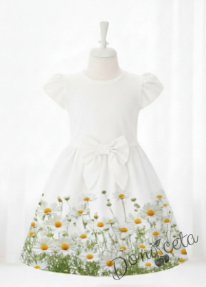 Детска ежедневна рокля в екрю и нежен светлосин цвят с флорални мотиви